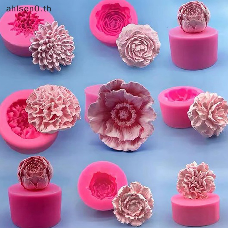 Ahlsen0 แม่พิมพ์เค้กซิลิโคนช็อกโกแลตสบู่ทําเครื่องมือ Mould นูนดอกไม้ Bloom Candy Handmade งานแต่งงาน Decor th