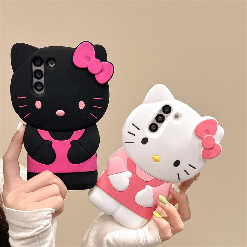 3d น ่ ารักสีดํา Hellokitty สําหรับ Samsung Galaxy S24 Ultra S21FE S23FE S22 Ultra Soft ซิลิโคนฝาครอบ