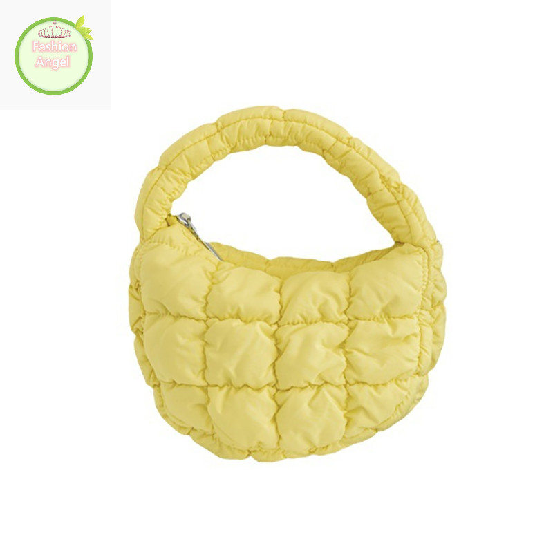 Fashionangel แฟชั่น Mini Puffer Tote กระเป๋า Quilted วงกลมกระเป๋าโทรศัพท์ Elegant สีม่วงไนลอนนุ่มเบาะกระเป๋าแนวโน้มกระเป๋าถือ VN
