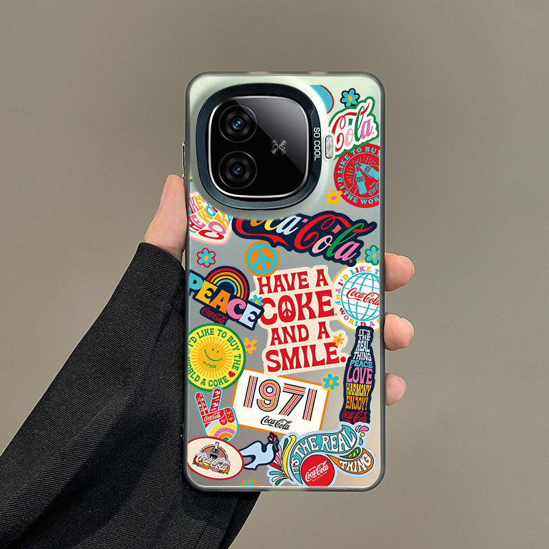 เคส iQOO Z9 5G เคส iQOO Z9 Turbo การ์ตูน สติ๊กเกอร์กราฟฟิตี โคล่า แบรนด์อินเทรนด์ Matte Hard เคสกันกระแทก ฝาครอบโทรศัพท์ปุ่มชุบสุดหรู