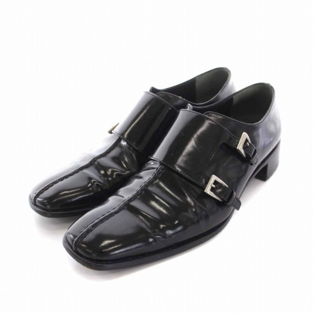 Prada Loafers Double Monk Strap Shoes Square Toe 37.5 สีดํา ส ่ งตรงจากญี ่ ปุ ่ นมือสอง
