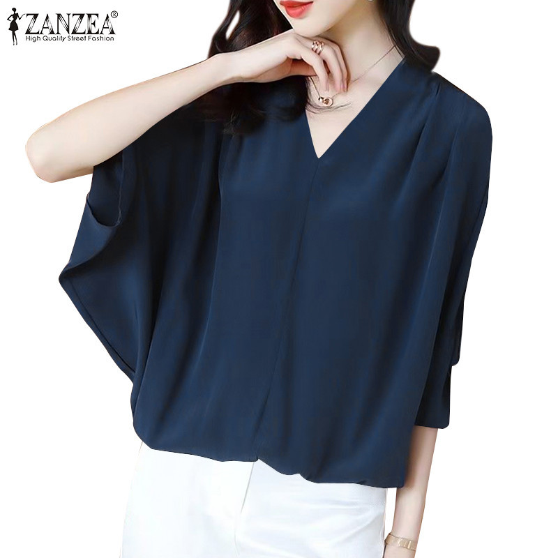 Zanzea Women Office Casual V-Neck 3/4 Sleeve Loose Blouses