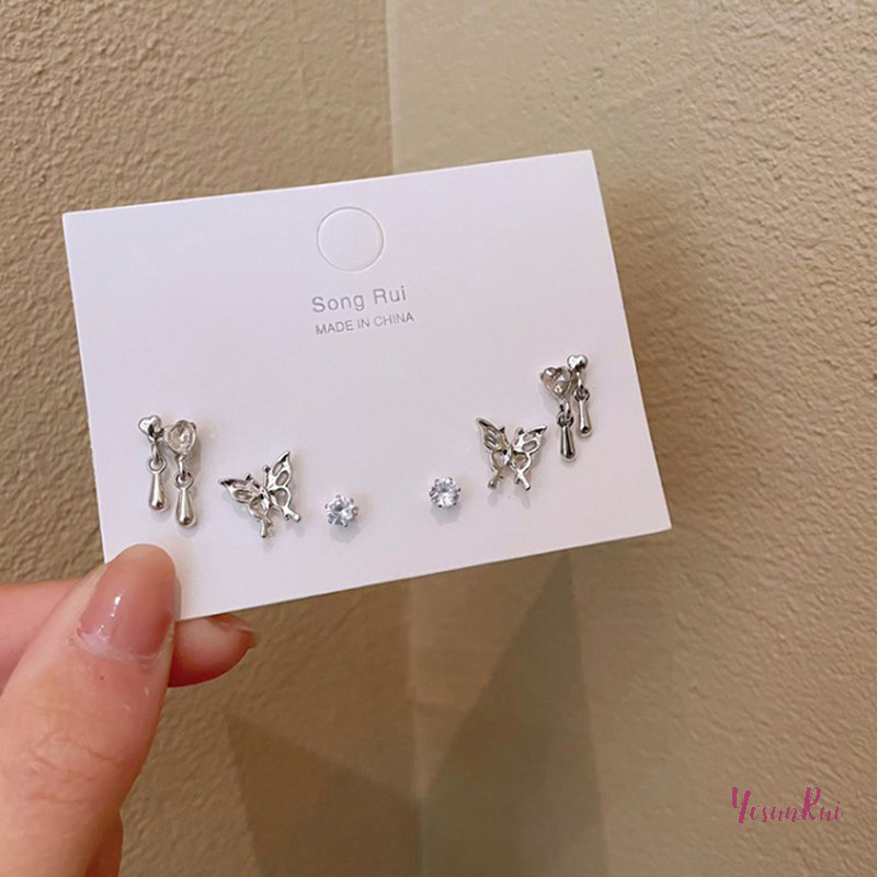 YosunRui] 6 ชิ้น/เซ็ตเกาหลีแฟชั่น Vintage Silver สี Hoop ต่างหูผู้หญิง Egirl อินเทรนด์ Grunge Aesthe