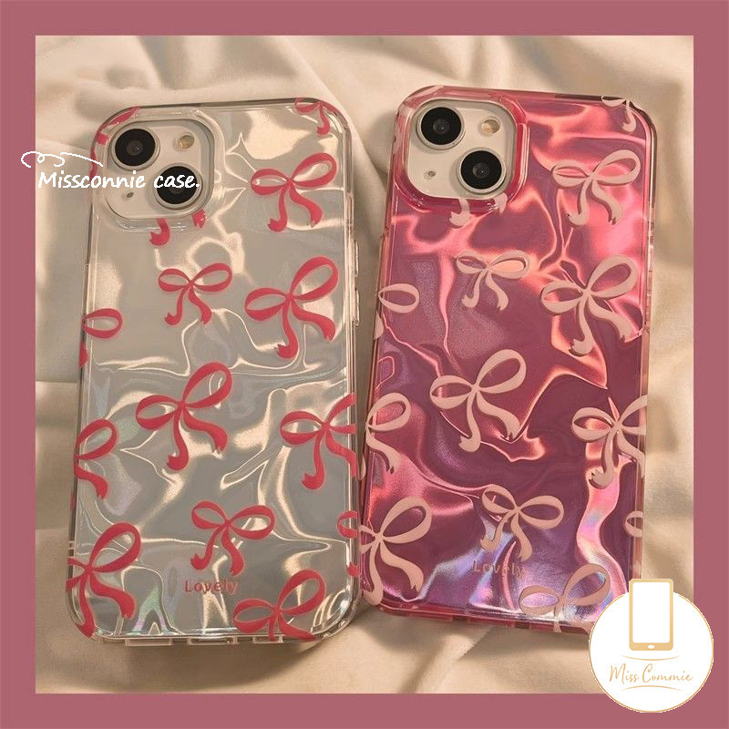 ซื้อ หรูหราสีสัน Ripple Luster นุ่มสําหรับ IPhone 11 16 13 15 14 12 Pro Max XR 16 7Plus 7 15 8 14 Plus X XS Max SE 2022 น่ารัก Bowknot สร้อยข้อมือฝาครอบ