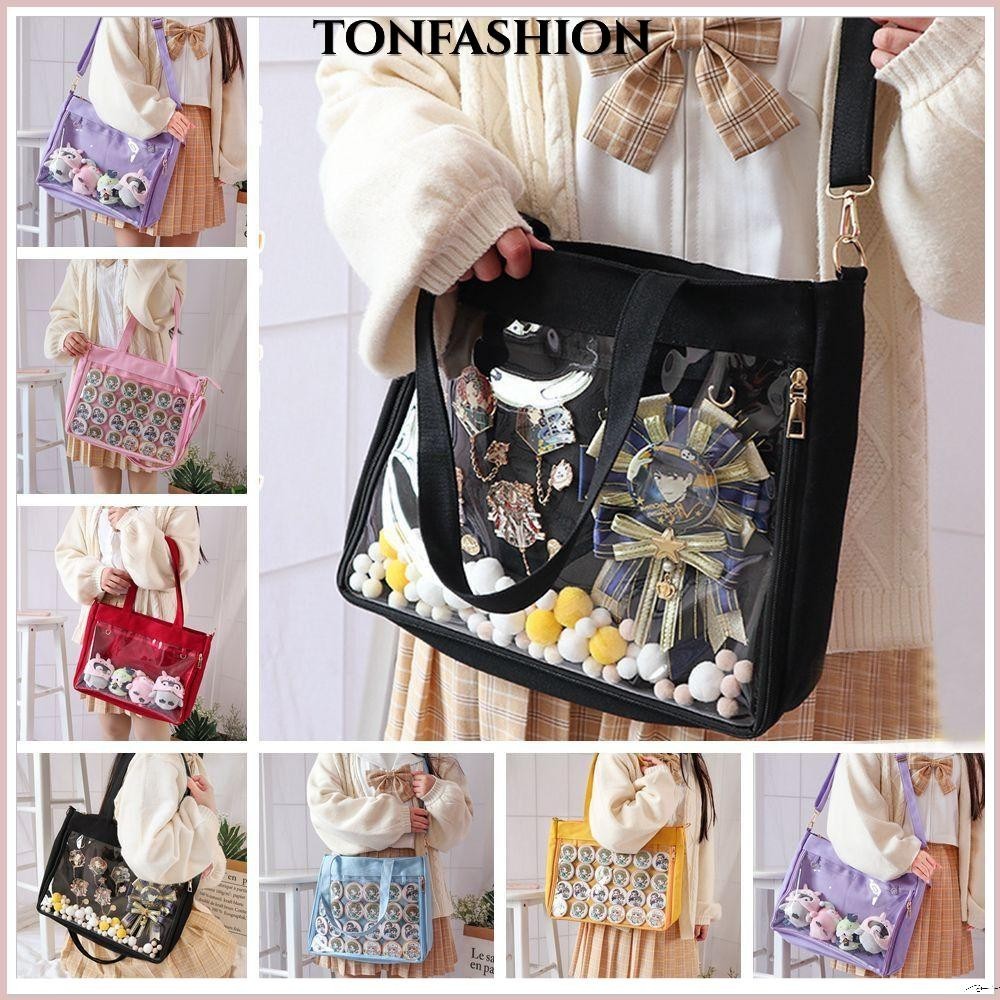 Tonfashion กระเป๋าถือโปร่งใส กระเป๋าสะพายผ้าใบความจุขนาดใหญ่ ของขวัญสร้างสรรค์ Harajuku Reusable Satchels กระเป๋าผู้หญิง