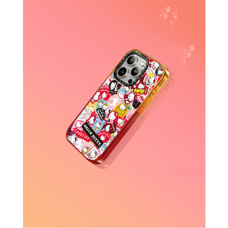 Casetify X Hello Kitty สติกเกอร์กรณี Peach Haze คอลเลกชันสีอะคริลิคใสกลับ TPU Edge กรณีเคสโทรศัพท์ Impact สําหรับ Apple IPhone 12 13 14 15 Pro Max พร้อมกล่อง