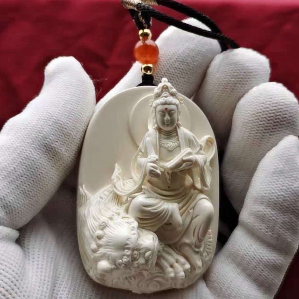 Mammoth Ivory Samantaria Manjusri พระโพธิสัตว์ Benming พระพุทธรูปจี้จี้ผู้ชายผู้หญิงสไตล์ใหม่ Amulet สร้อยคอปลอดภัยการ์ด