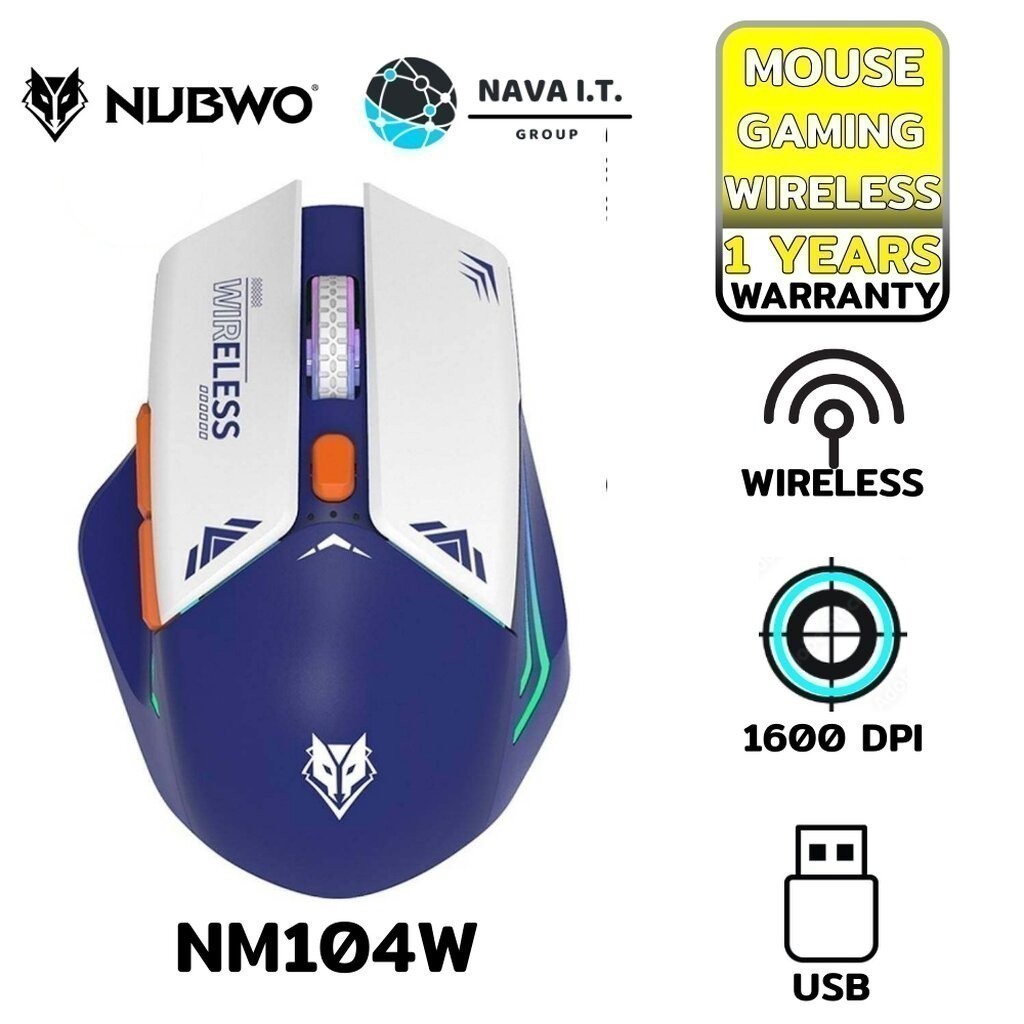 มีส่งด่วน NUBWO NM-104W BLUE WIRELESS & BLUETOOTH GAMING MOUSE มีไฟLED เมาส์ไร้สาย รับประกัน 1ปี