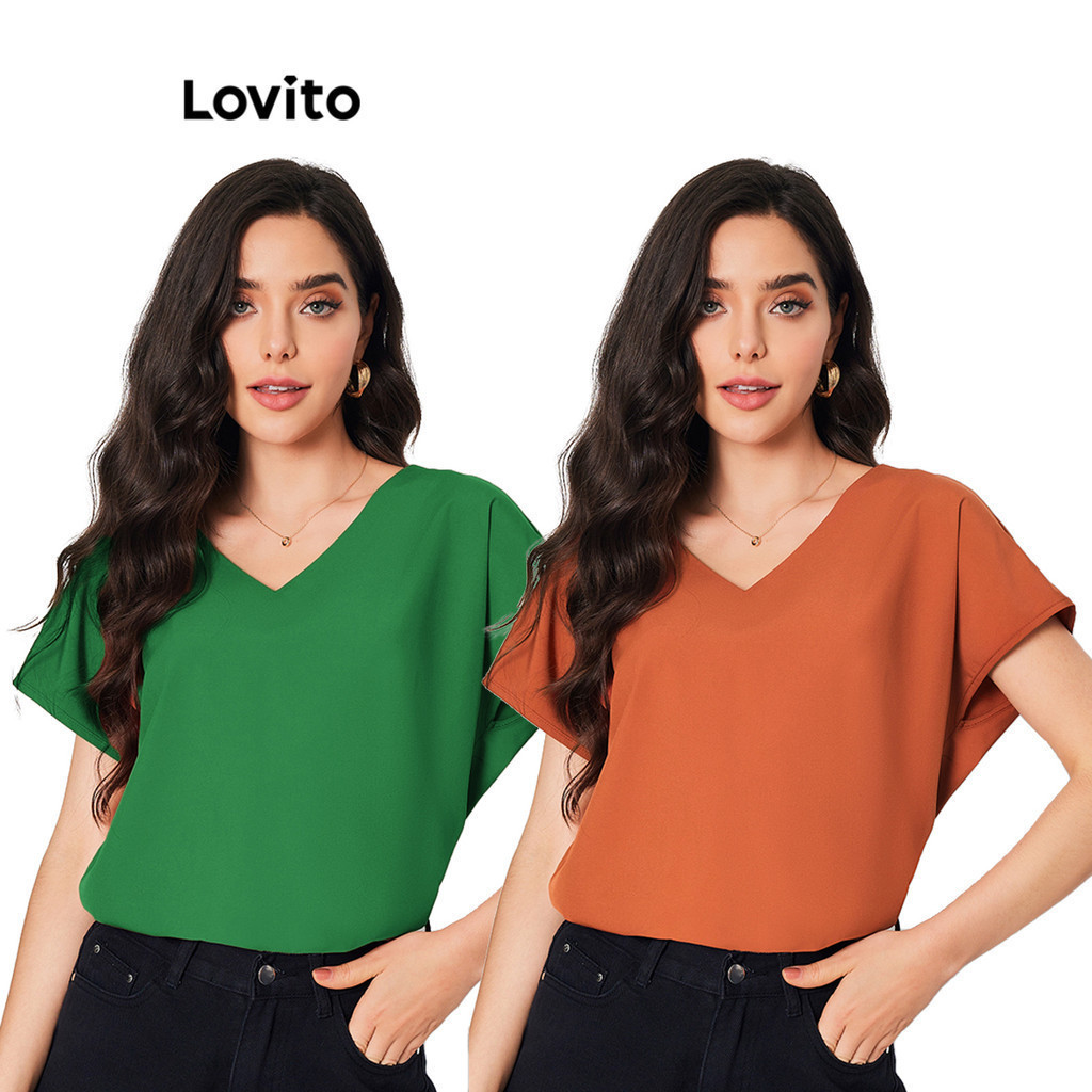 Lovito เสื้อเบลาส์ผู้หญิง เบสิก สีพื้น สไตล์ลำลอง LBL08031(หลากสี)