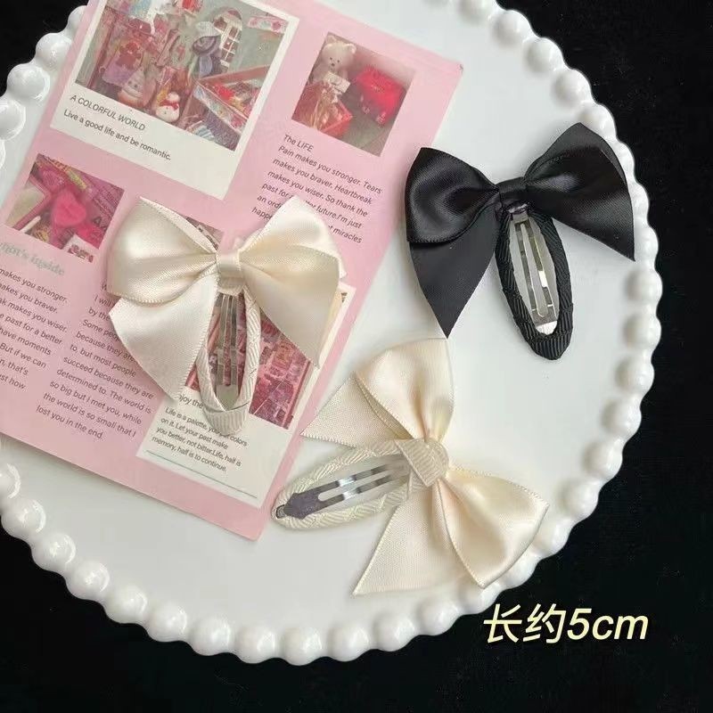 5ชิ้น กิ๊บติดผมซาตินโบว์สีทึบ