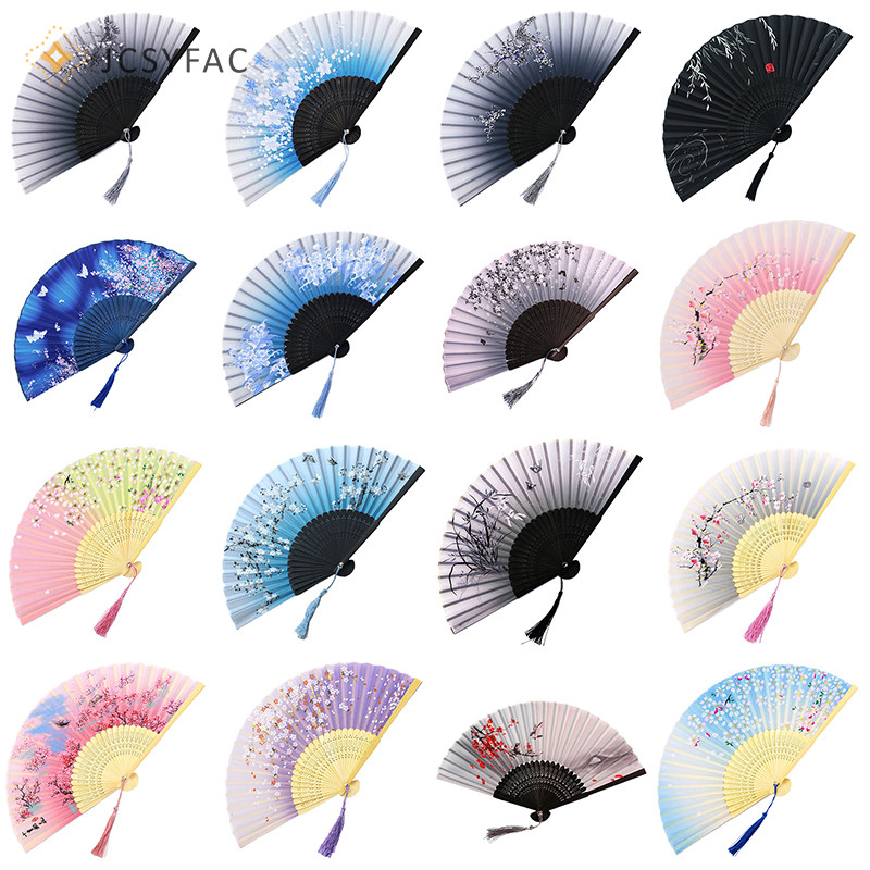 เจซีเอสแซค 1ชิ้นสไตล์จีนพัดลมพับก้านไม้ไผ่พัดลมมือถือหรูหราหญิงดอกไม้แบบพับพัดลมตกแต่งงานแต่งงานใหม่