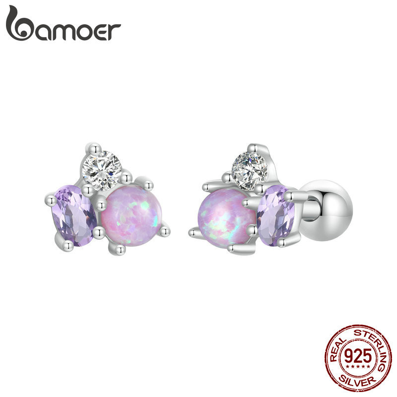 Bamoer 925 เงินสเตอร์ลิง Sliver Studs ต่างหูประณีตโอปอลเครื่องประดับของขวัญสําหรับผู้หญิง SCE1782