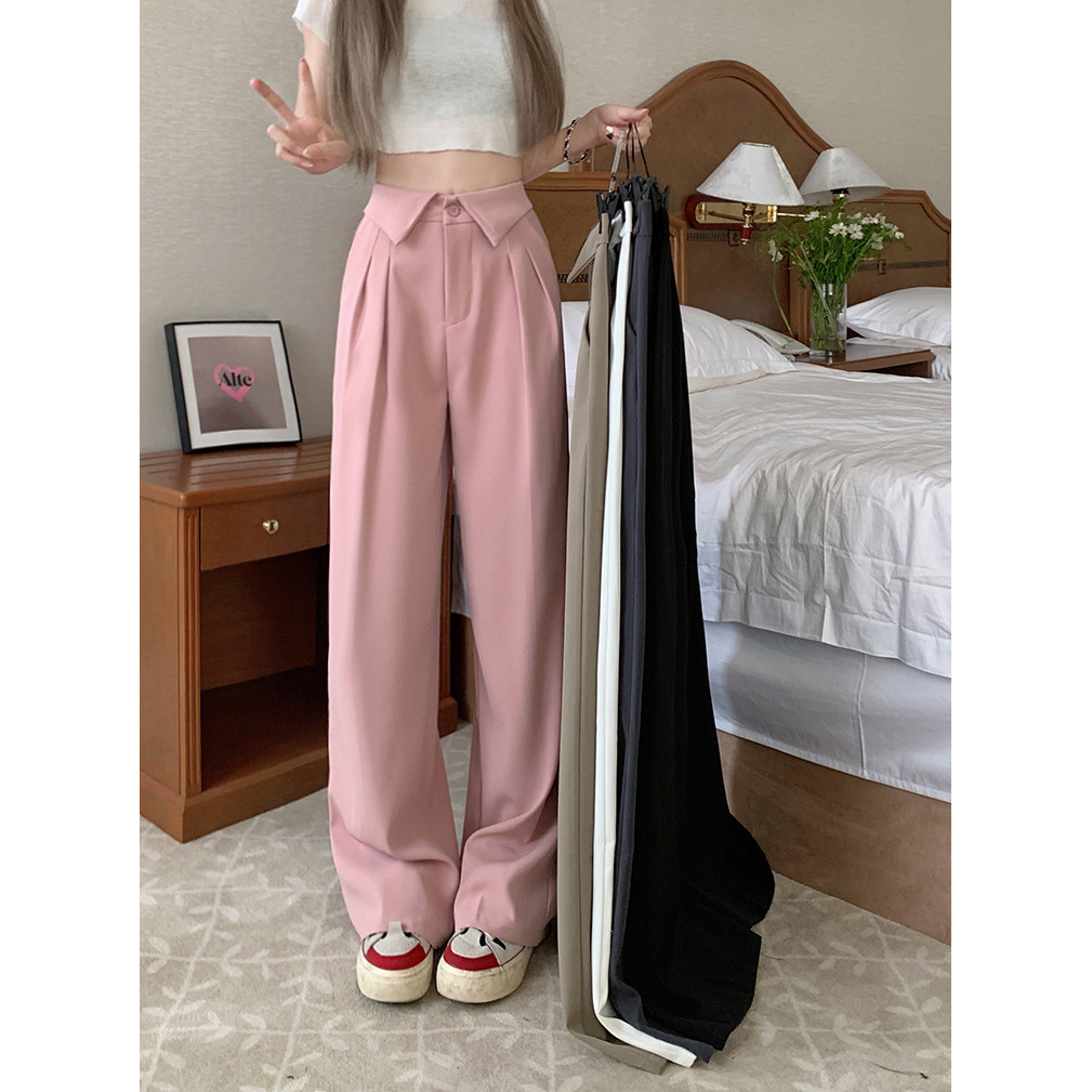 ส่งไวจากไทย TAYCEN M-2XL กางเกง เอวสูง เรียบๆ เกาหลี ผู้หญิง พลัสไซส์ กางเกงสูท กางเกงสีขาว กางเกงขายาว