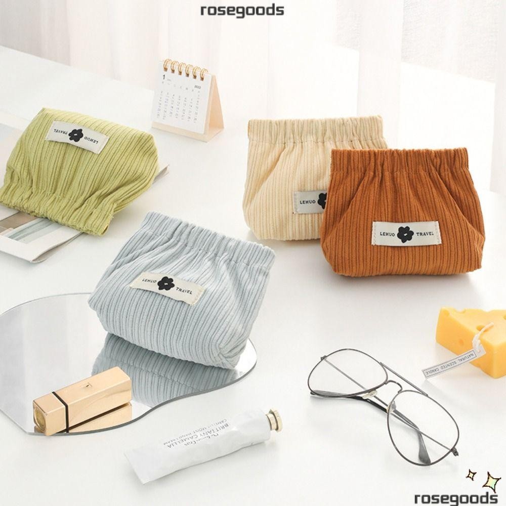 กระเป๋า ROSE Shrrapnel, กระเป๋าใส่เหรียญแบบนุ่มสีทึบ, Mini Corduroy Change Storage Bag Girl