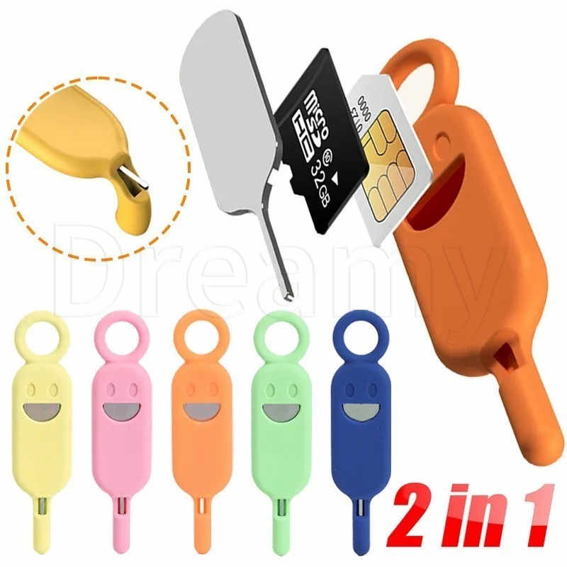3ชุด2 ใน 1ซิมการ์ดกําจัดเข็มขา-พวงกุญแจพินดีดสแตนเลส-โทรศัพท์ป้องกันการสูญหายซิมการ์ดซิลิโคนกรณีการจัดเก็บ-สากลชุดถาดเดือย-แยกแหวนพวงก