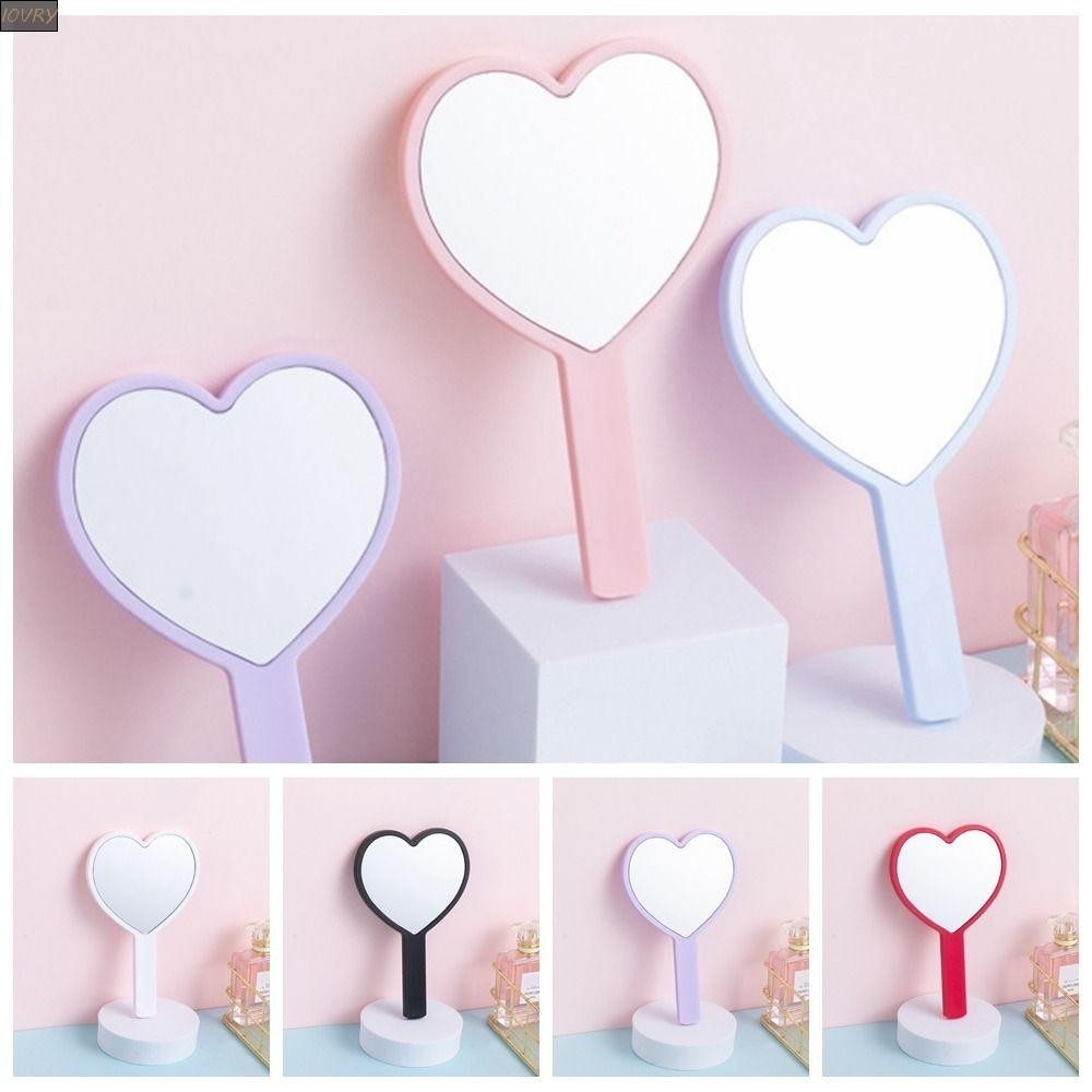 กระจกมือจับหัวใจสีงาช้างกระจกแต่งหน้ารักขนาดกะทัดรัดน่ารักพกไปรอบความละเอียดสูงหวานส่วนบุคคลกระจกโต๊ะเครื่องแป้งต่อขนตา