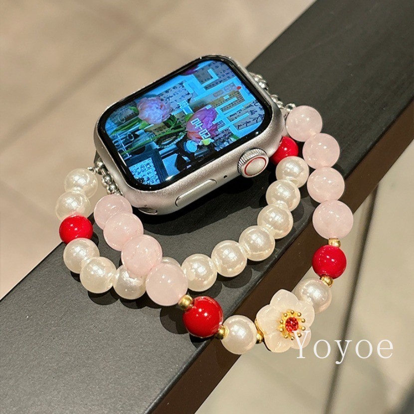 คริสตัลลูกปัดสันทนาการสายนาฬิกาสําหรับ Apple Watch Ultra 2 Se 9/8/7/6 สร้อยข้อมือสําหรับ Iwatch 42/44/45/49 มม.38/40/41 มม.ผู้หญิงยืดข้อมืออุปกรณ์เสริม