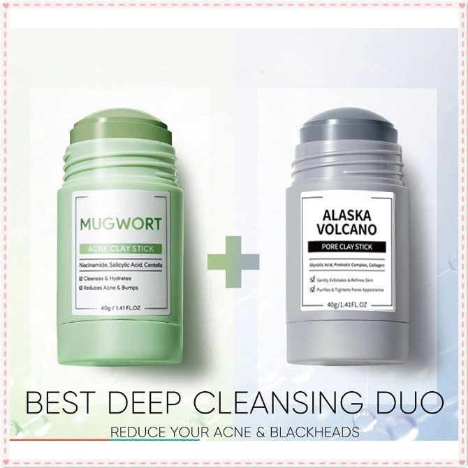 Barubt 2 ชิ้นชุด Mugwort โคลนหน้ากากโคลนภูเขาไฟ Stick Deep Gentle Cleansing สิวหัวดำรูขุมขนควบคุมน้ำมันพอกหน้า Clay Stick ส่วนผสมจากธรรมชาติ Face Care 40g JOYFEEL