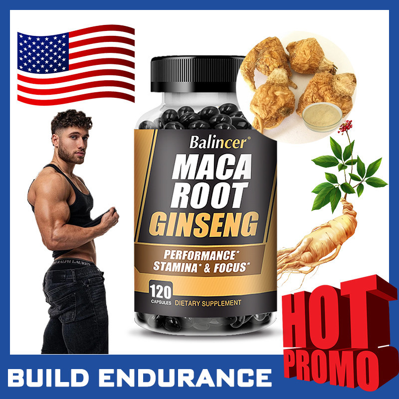 Maca Root & Ginseng - รองรับสุขภาพผู้ชาย-Boosts Energy & Mood - ส่งเสริมการไหลของเลือด 120 แคปซูล