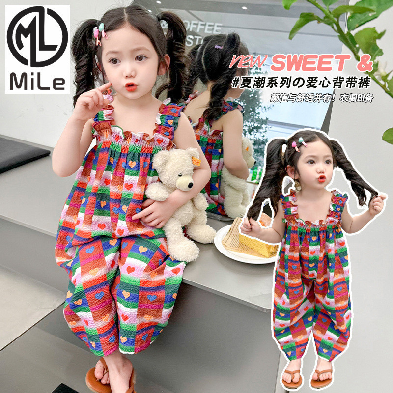 [ML] 90-140 ซม.เกาหลีรุ่นเด็กผู้หญิง Mori Overalls แฟชั่นฤดูร้อนสไตล์เด็ก Suspenders กางเกงลําลองหลวมสาว Anti-ยุง Jumpsuit