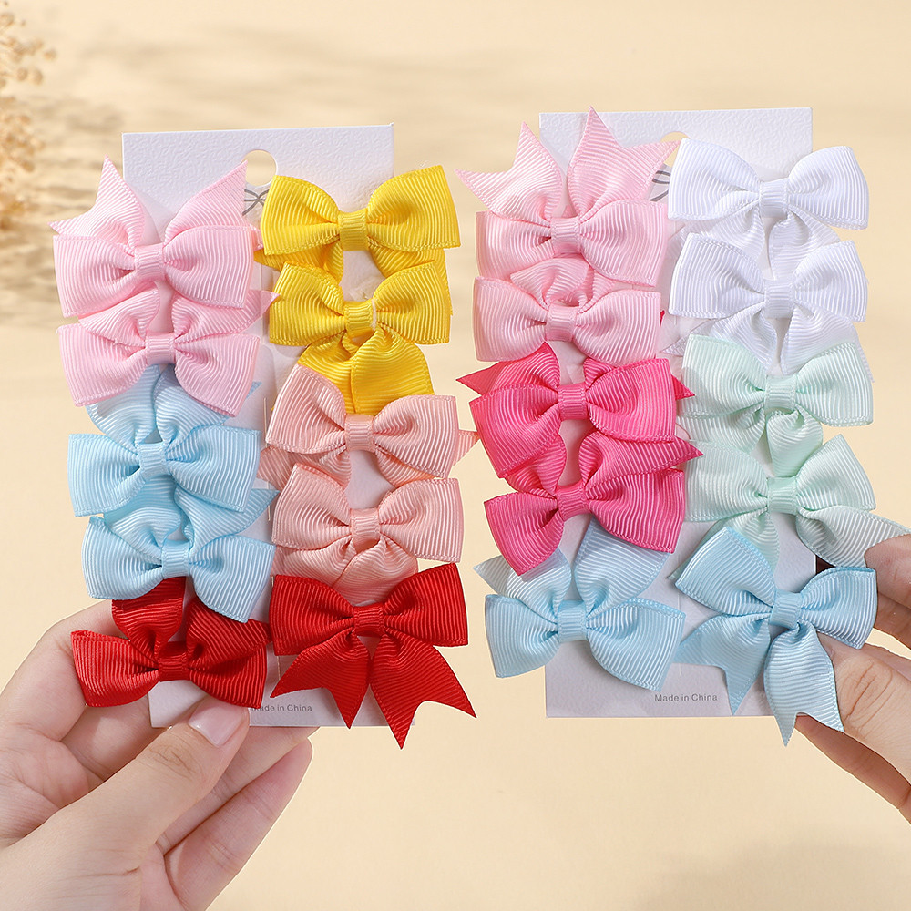 10 ชิ้น/เซ็ตคลาสสิก Solid Ribbon Bow กิ๊บติดผมสําหรับเด็กสาว Handmade Bows Hairpin Barrettes Headwear เด็กอุปกรณ์เสริมผม