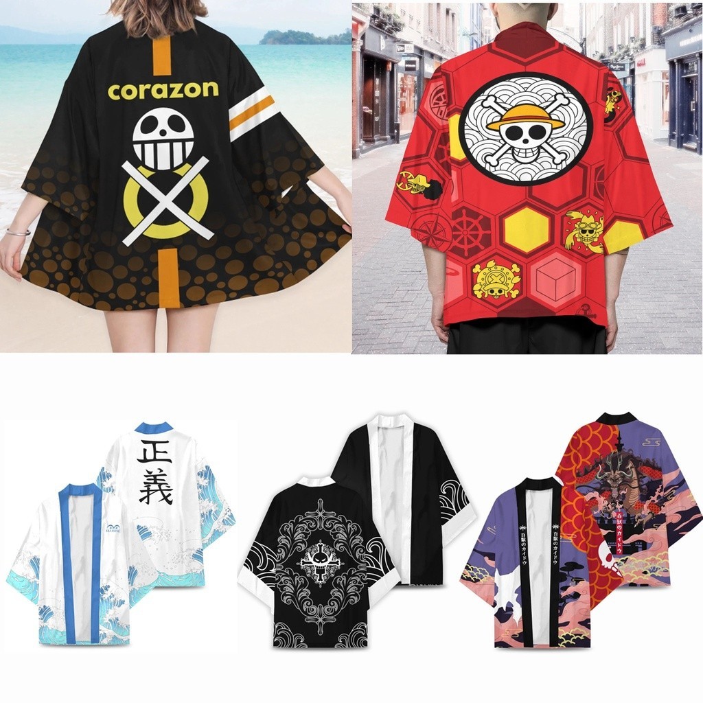 One Piece Monkey D Luffy Trafalgar Law Edward Newgate Kaido สัญลักษณ์ฮาโอริอะนิเมะคอสเพลย์ชุดกิโมโนเสื้อคลุมเด็กและ audlt มีขนาดใหญ่ 5XL
