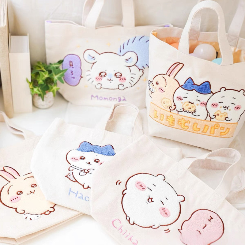 Japanese chikawa chikawa chikawa ปัก Tote Bag การ์ตูนน่ารัก Little Eight-Usachi ผ้าใบกระเป๋ากระเป๋าถ