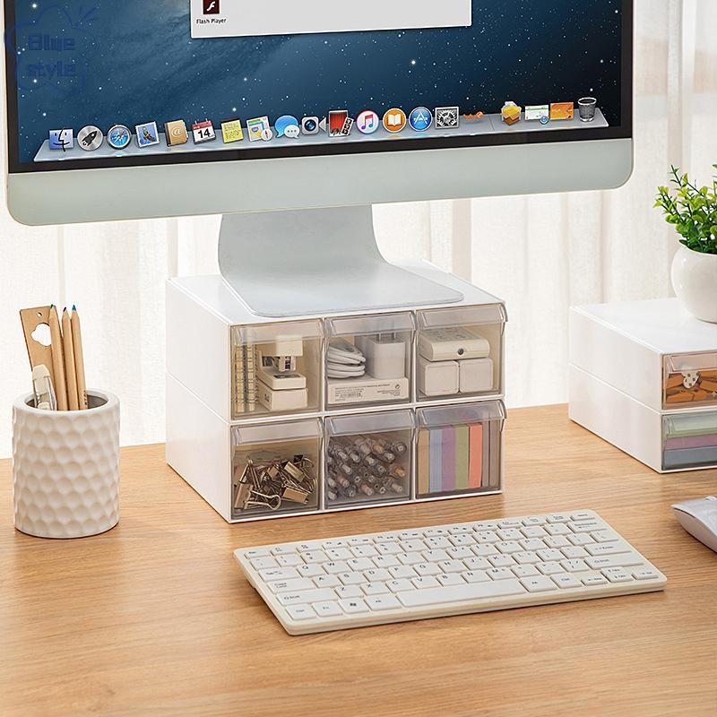 Bluestyle ขาตั้งจอคอมพิวเตอร์โปร่งใส Riser Bracket พร้อมลิ้นชักเก็บ PC Screen Holder แล็ปท็อป Desktop Organizer สําหรับ Charger เมาส์ใหม่ - รูปที่ 2