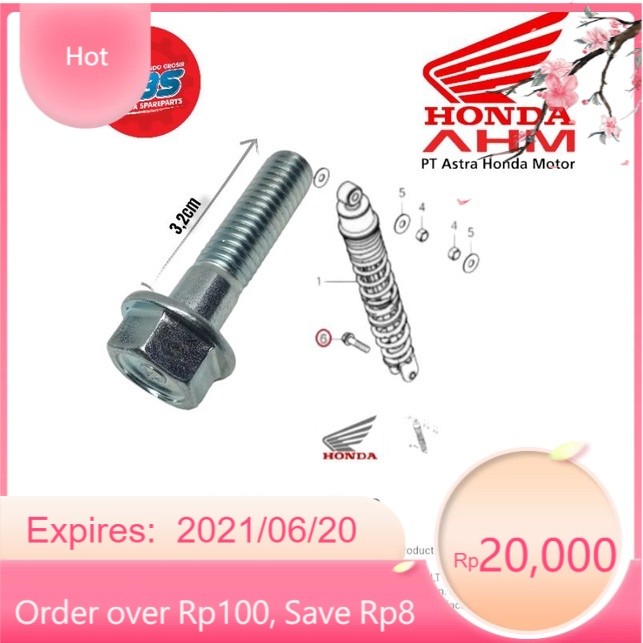 DEVAN BOLT FLANGE M8 32 mm 95801-08032-00 REAR SHOCK BOLT HONDA PCX ADV VARIO. 3.2ซม. LONG SHOCKBLEK