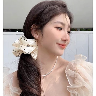 2024 ใหม่อินเทอร์เน็ตคนดังคลื่นเกาหลีจุดผมวงกลมผู้หญิงความรู้สึกระดับไฮเอนด์ผมหางม้าผูกผมอเนกประสงค์ หูฟัง
