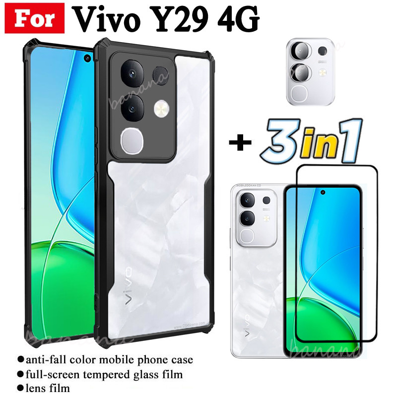 3 IN 1 Vivo Y29 4G Anti-fall โทรศัพท์มือถือสําหรับ Vivo Y19S Y04 Y29 5G ฟิล์มกระจกนิรภัย + ฟิล์มเลนส