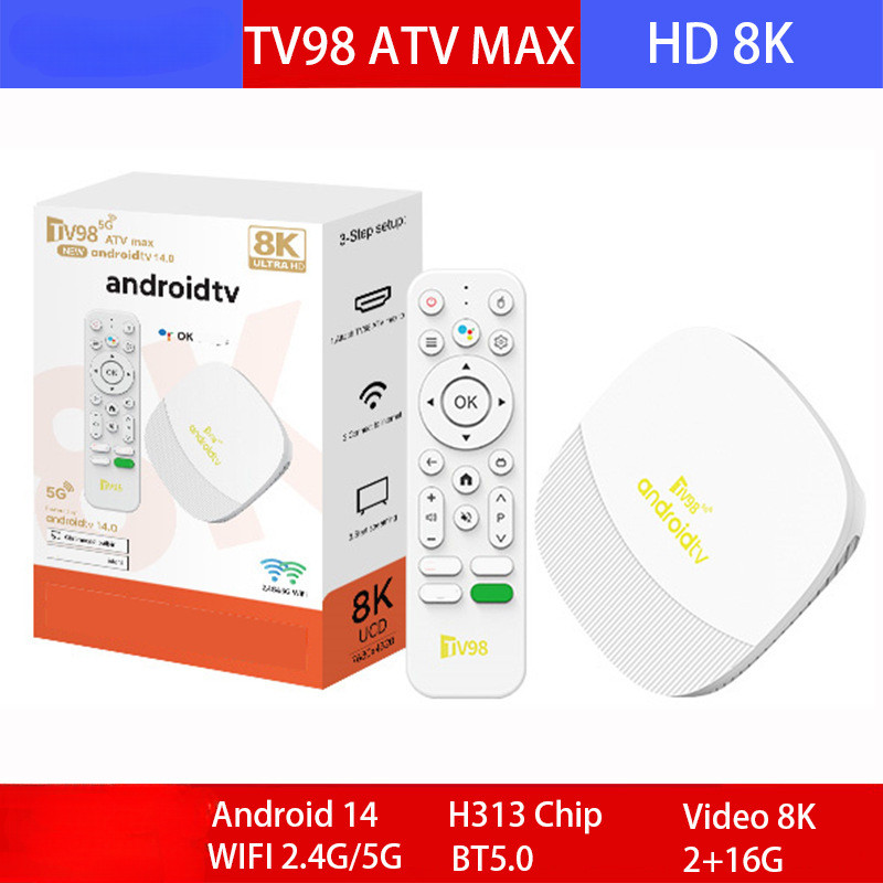 กล่องรับสัญญาณทีวี TV98 ATV MAX Allwinner H313 Android 14 8K TV Box กล่องทีวีบลูทูธพร้อมรีโมทควบคุมด