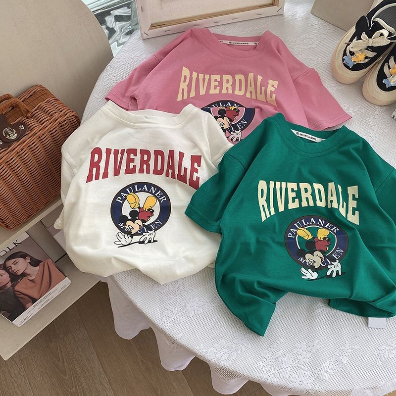 【ชุดเด็ก】เสื้อยืดแขนสั้น ผ้าฝ้ายแท้ พิมพ์ลายการ์ตูน แฟชั่นฤดูร้อน สําหรับเด็กผู้หญิง และผู้ชาย (อายุ 3-14 ปี)