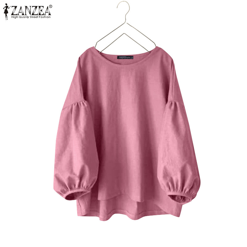 Zanzea ผู้หญิงเกาหลีลําลองคอกลมแขนโคมไฟเก้าแขนเสื้อด้านบน — صورة 8