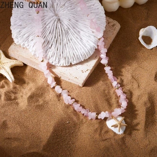 Handmade หินธรรมชาติกรวดสร้อยคอที่มีสีสันปลาดาวลูกปัดสร้อยคอ Beach Choker สําหรับผู้หญิงแฟชั่นเครื่องประดับ Boho วันหยุดของขวัญ