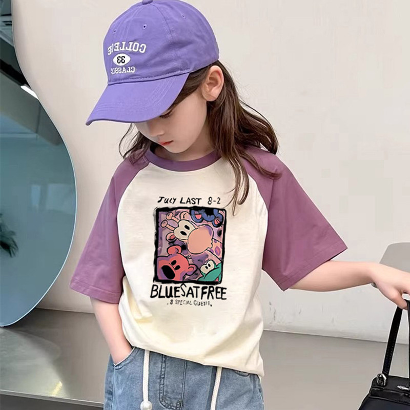 (จัดส่งตลอด 24 ชั่วโมง) KIDS PRINCESS เด็กผ้าฝ้ายสีชนกันแขนสั้นฤดูร้อนใหม่เสื้อยืดเด็กครึ่งแขนด้านบน D18