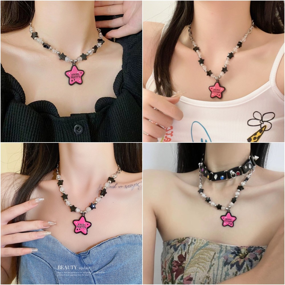 ดาวห้าแฉกน้ําแข็งแตกลูกปัดสร้อยคอลูกปัดสําหรับผู้หญิงซอกแฟชั่นไหปลาร้าโซ่เครื่องประดับขายส่ง