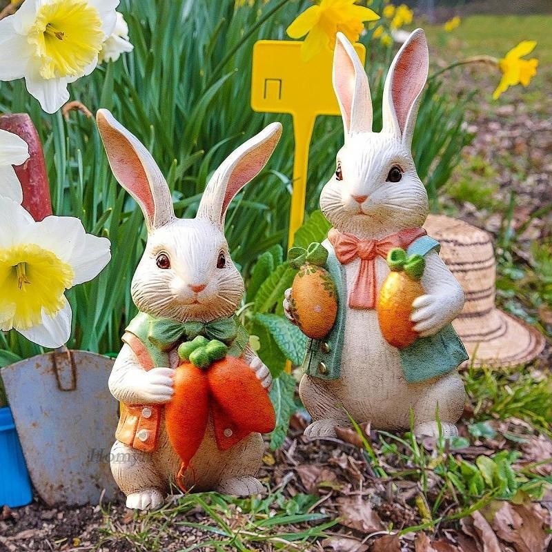 [Homyl1] 2x 2D Easter Bunny ประดับสวน Stakes กระถางต้นไม้ประดับบอนไซ