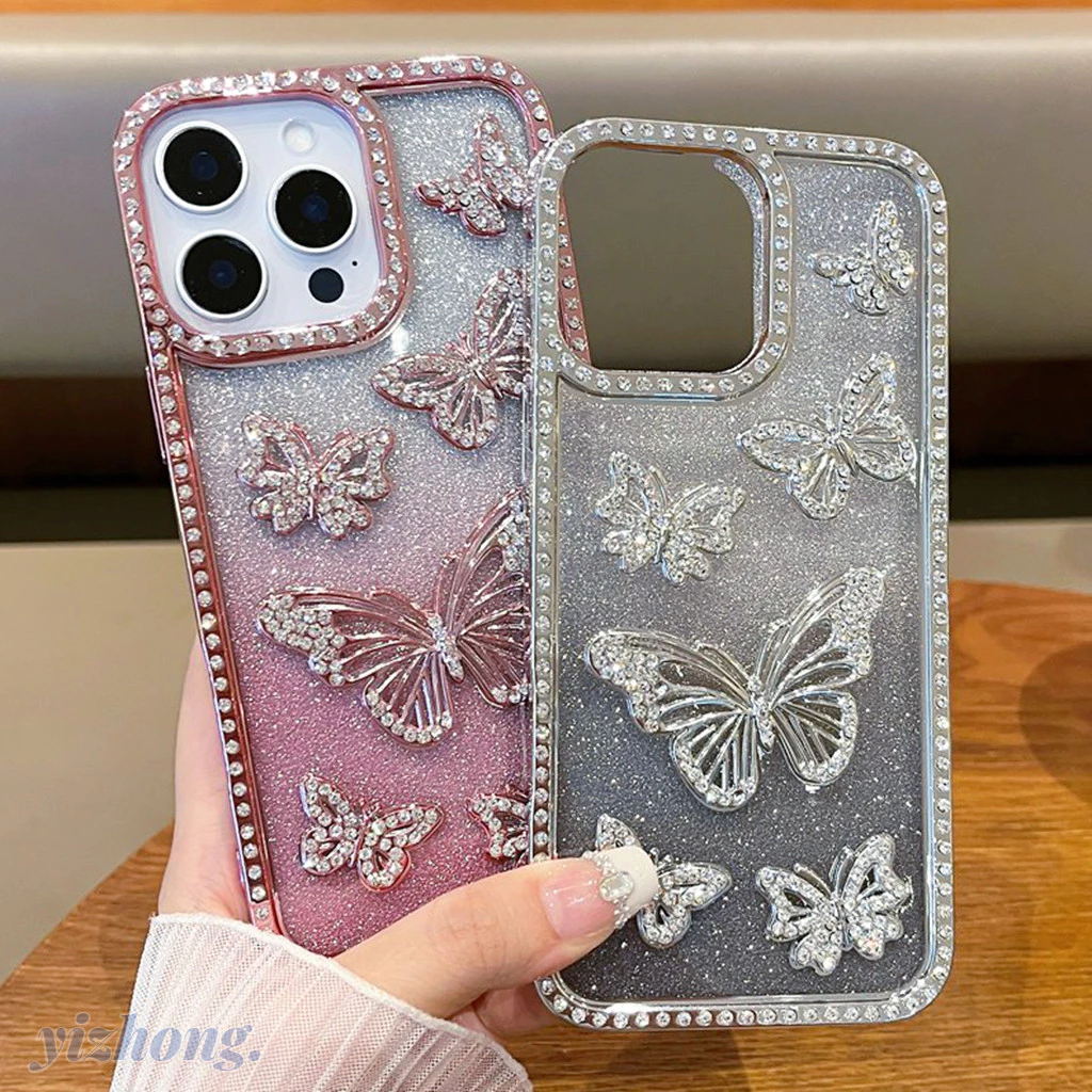 เคสโทรศัพท์สําหรับiphone 16 15 Pro Max 11 14 13 12 ผู้หญิงแฟชั่นหรูหราRhinestoneผีเสื้อDecor Shining Anti-scratch Soft TPUโทรศัพท์มือถือฝาครอบป้องกันFall-proof Shell