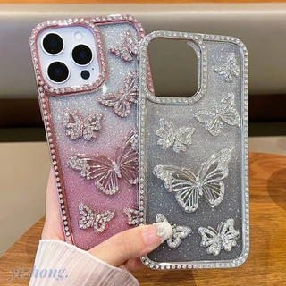 เคสโทรศัพท์สําหรับiphone 16 15 Pro Max 11 14 13 12 ผู้หญิงแฟชั่นหรูหราRhinestoneผีเสื้อDecor Shining Anti-scratch Soft TPUโทรศัพท์มือถือฝาครอบป้องกันFall-proof Shell