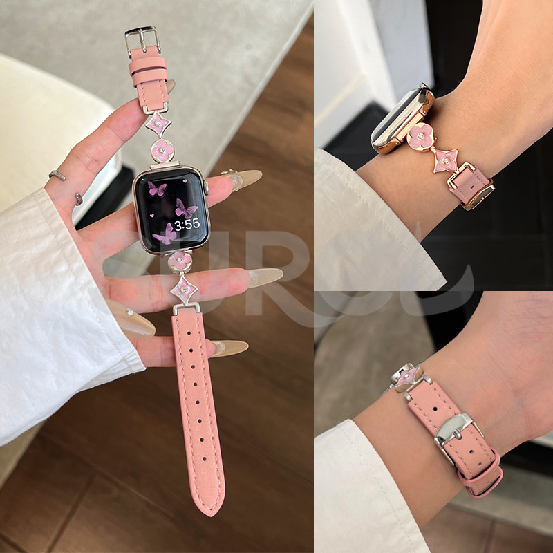Lucky Clover สายนาฬิกาหนังสําหรับนาฬิกา Aple 10 46 มม.42 มม.Super 49 มม.Series 9 8 7 45 มม.41 มม.สํา