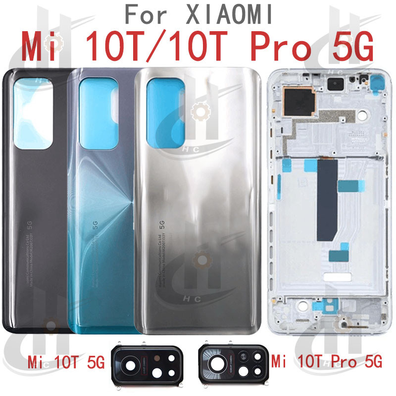 สําหรับ Xiaomi Mi 10T 5G / 10T Pro 5G แบตเตอรี่ฝาหลังกรอบกลาง + ปุ่ม + กรอบด้านหน้า LCD + เลนส์กล้อง