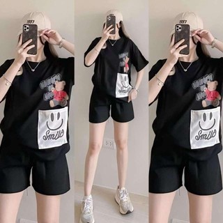 9711-Waffle Cotton over size T-Shirt Terno (M-XXL)