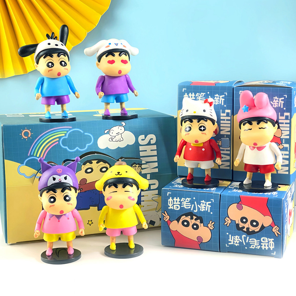 6 ชิ้น/เซ็ตอะนิเมะ Crayon Shin-chan Nohara Shinnosuke My Melody หมวก Kuromi Cinnamoroll รุ่น Q PVC ต
