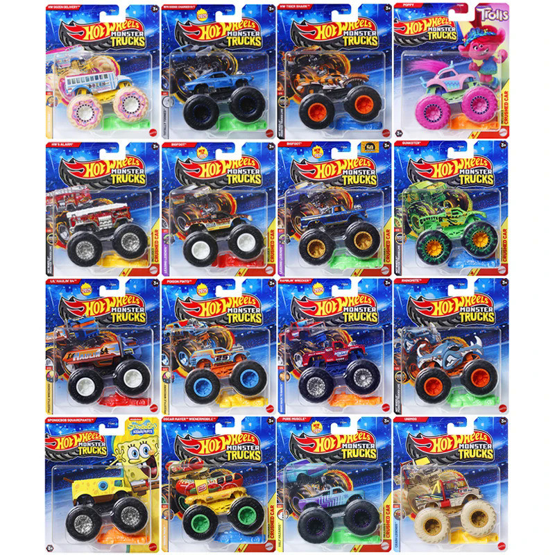2025 Hot Wheels Monster Trucks HW Tiger Shark Bigfoot Poppy 1/64 Scale Die-Cast Model Car Toy for Bo