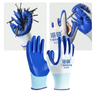 คูปองสุดคุ้ม！ 12คู่ ถุงมือเคลือบยาง ถุงมือกันน้ำมัน สารเคมี safety ยกโหล ถุงมือนิรภัยแรงงาน