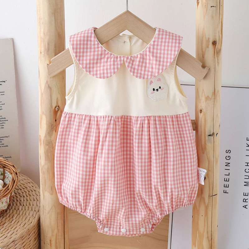 เด็กฤดูร้อนเสื้อผ้าใหม่บางบอดี้สูทแขนกุด0-24เดือนเด็กผ้าฝ้ายแท้ลายสก๊อตสีชมพูสุดน่ารักสไตล์เจ้าหญิง ชุดรอมเปอร์ - รูปที่ 3