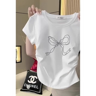เสื้อครอปเอวลอยรัดรูปเสื้อแฟชั่นผู้หญิงวัยรุ่นสวยๆ เสื้อครอปเข้ารูป สไตล์เกาหลีเสื้อยืดผู้หญิง เสื้อยืดครอปเอวลอยทรงเข้า