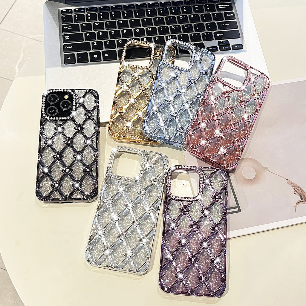 Glitter แฟชั่น Dot เพชรไล่โทนสีดอกไม้โปร่งใสรวมทุกอย่างเคสโทรศัพท์ทนต่อการตกสําหรับ iphone 16 15 14 13 12 11 Pro Max 16 PLUS สาวแนวโน้มเคสโทรศัพท์