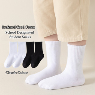 5คู่ถุงเท้าเด็กสีดําและสีขาวถุงเท้านักเรียนกีฬาลมสีทึบถุงเท้…